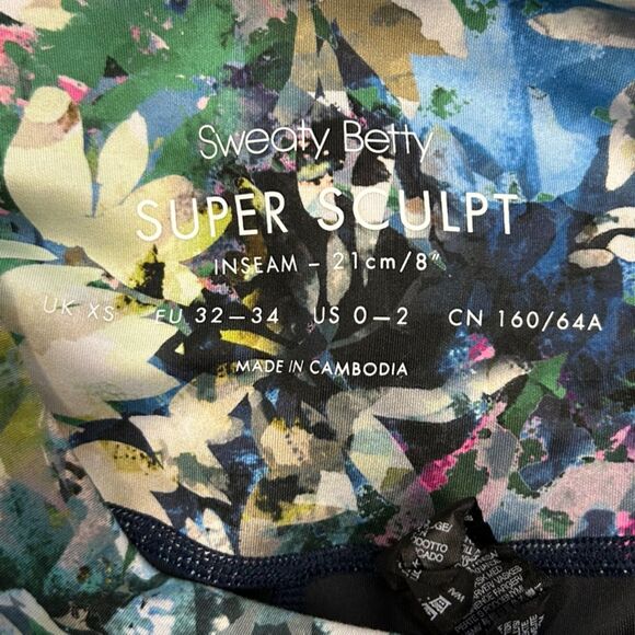 Sweaty Betty Super Sculpt Blue Green Floral Print High-Rise Bike Shorts Size XS - Picture 9 of 14